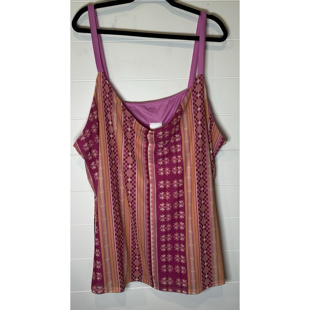 LuLaRoe Maya Tank Top 3XL Pink Purple Geometric Stripe Cowl Neck‎ Cami NWT